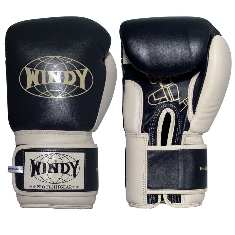 Windy قفازات تدريب موياي تاي ويندي، سوداء، 16 أونصة - Image 1